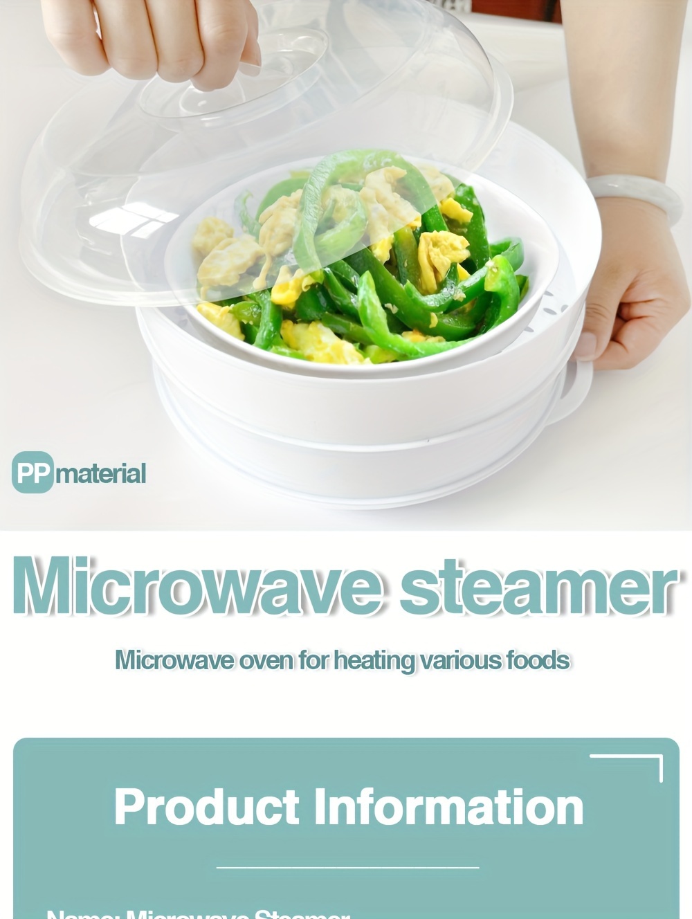 multi tier microwave steamer for cooking   ps polystyrene double boiler system without power for quick steaming vegetables rice fish buns dumplings ideal for home kitchen and restaurant details 0