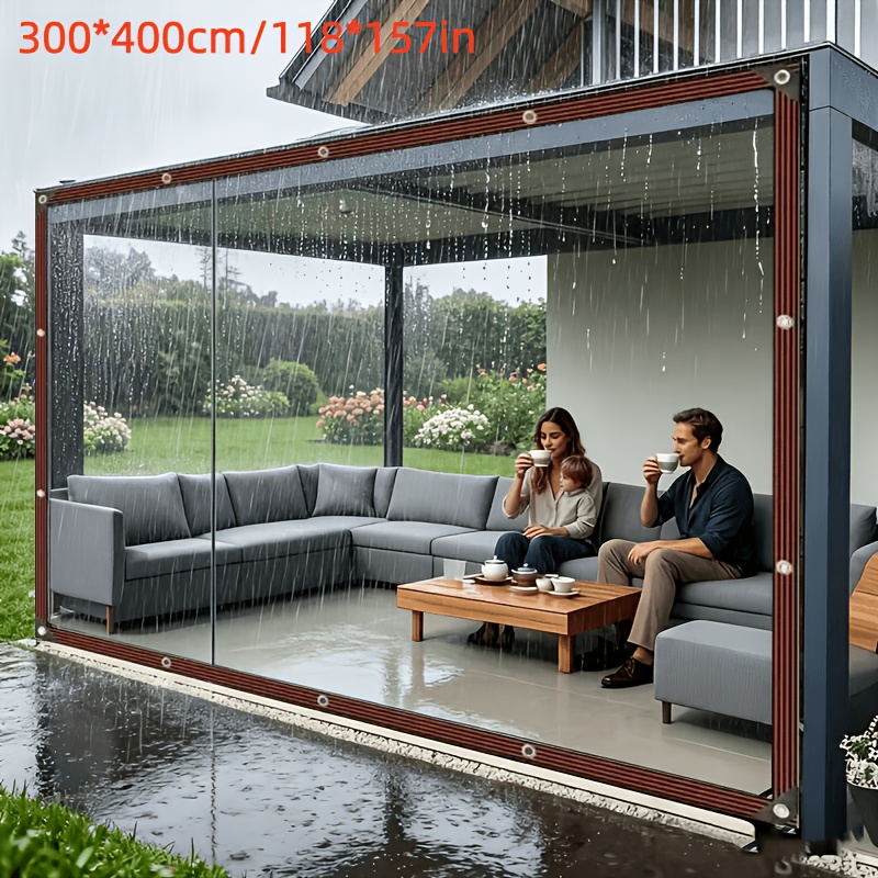 TEMU Bâche de protection transparente et imperméable en PE, tissu épais anti-déchirure, bord renforcé avec œillets métalliques, toile de barrière