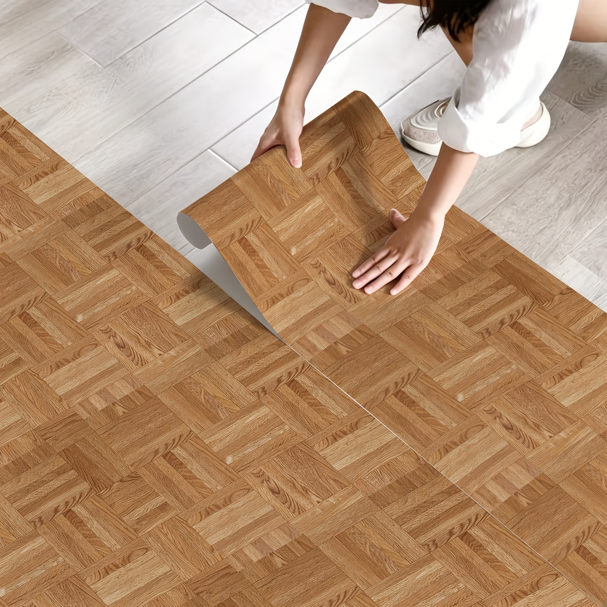 TEMU Floor Sticker, Renter Friendly Wood Grain Vinyl Flooring 40*120cm, Waterproof Anti-slip Wear-resistant Removable Splicable Decal For Home Floor