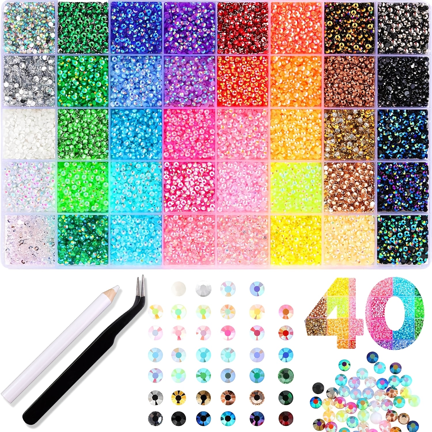 32000pcs 40 colors jelly water     color resin flatback rhinestones for     with applicator and tweezers for crafts shoes nails and jewelry