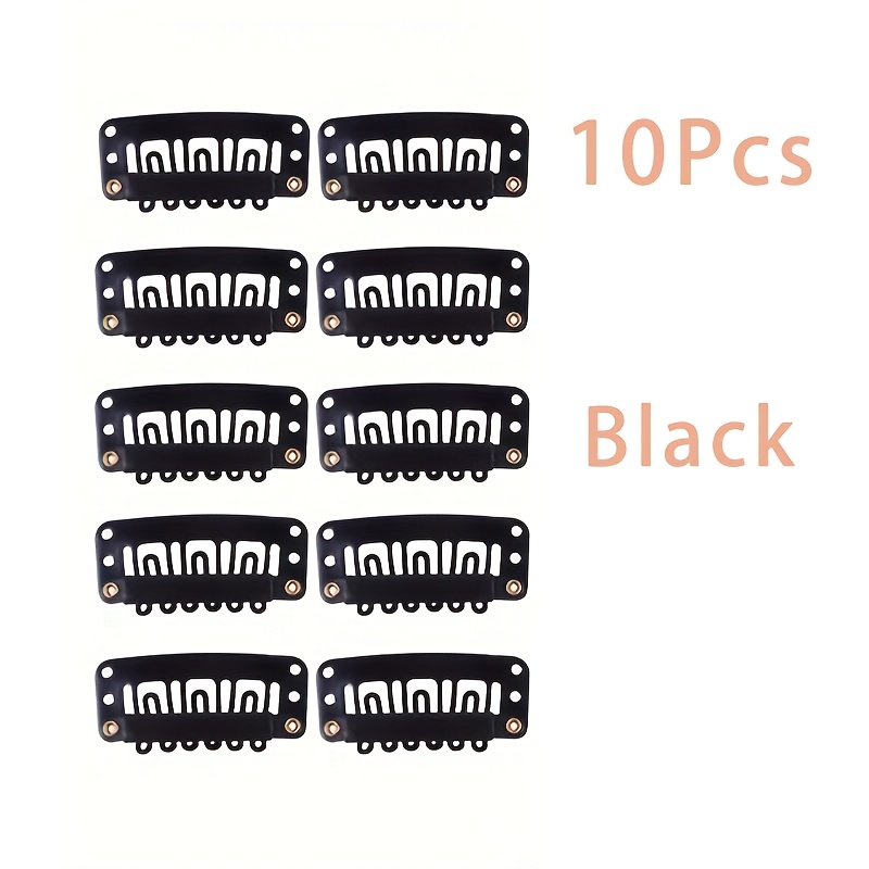 TEMU 10 pinzas para el cabello de metal de U, hechas de acero inoxidable en goma . Diseñadas como peines de metal para extensiones de cabello con