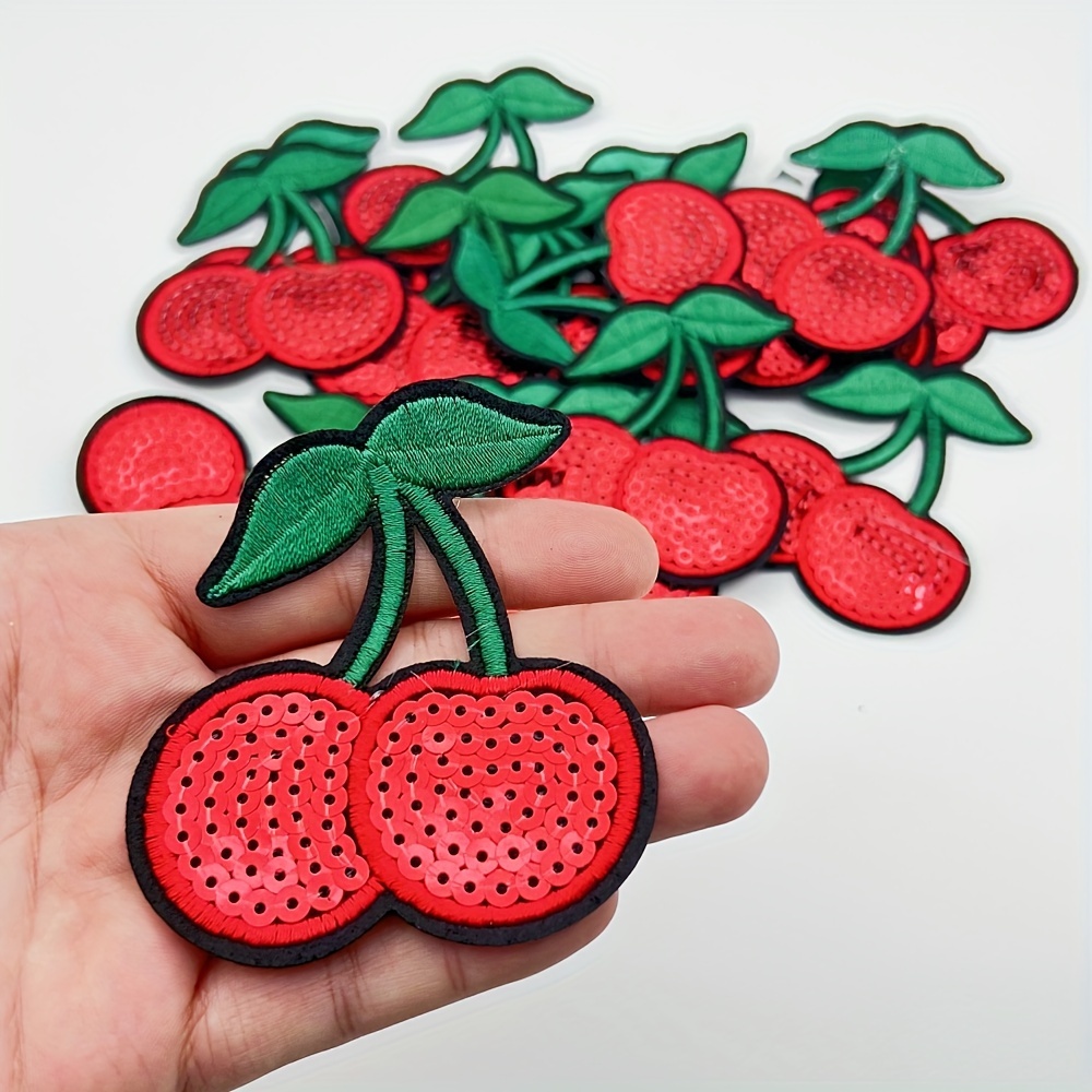 

5pcs Sequined Cherry Patches, Embroidered Iron-on/sew-on Fruit Appliqués, Decorative Clothing Badges