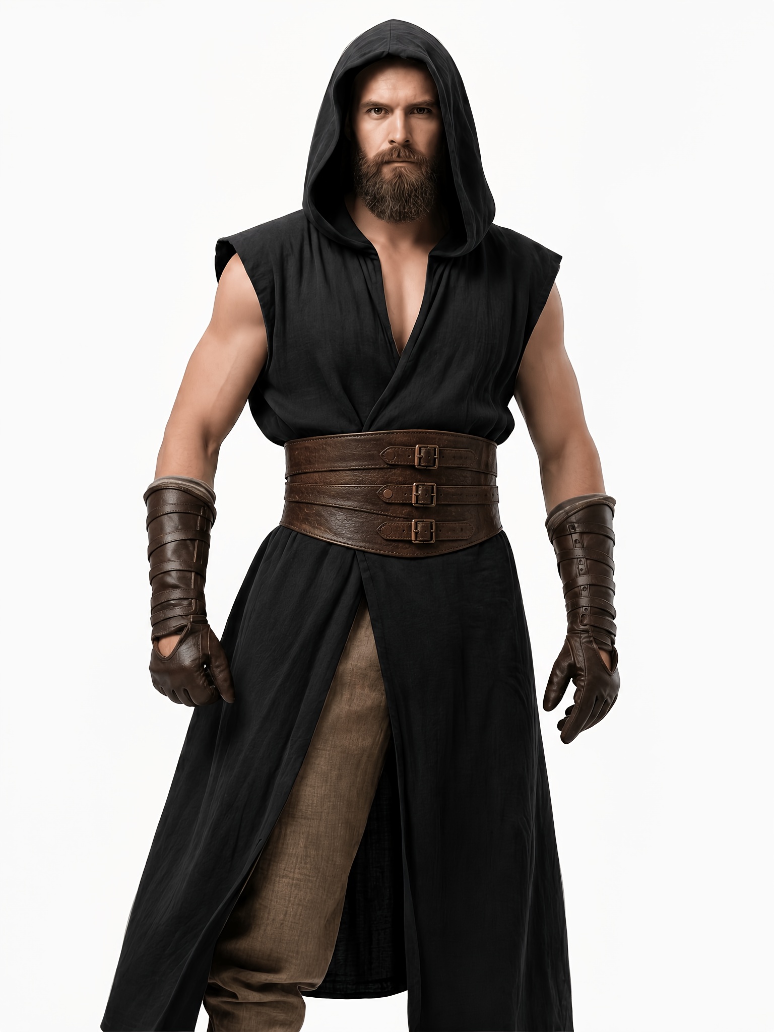 Men's Medieval Renaissance Hooded Tabard Costume Vest