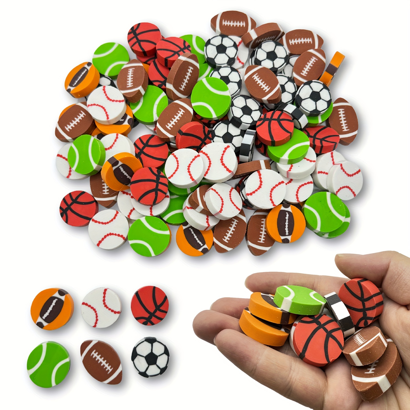 

30-pack Round Sports Ball Erasers For Pencils - Synthetic Rubber Erasers With Basketball, Soccer, Football, Baseball Designs For School, Classroom, Party Favors, And Rewards