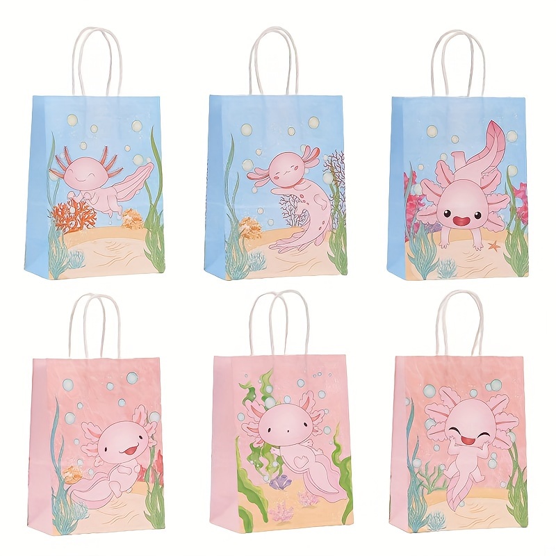 

12pcs Axolotl Themed Party Favor Bags With Handles - Assorted Colors, Birthday Decorations & Gifts