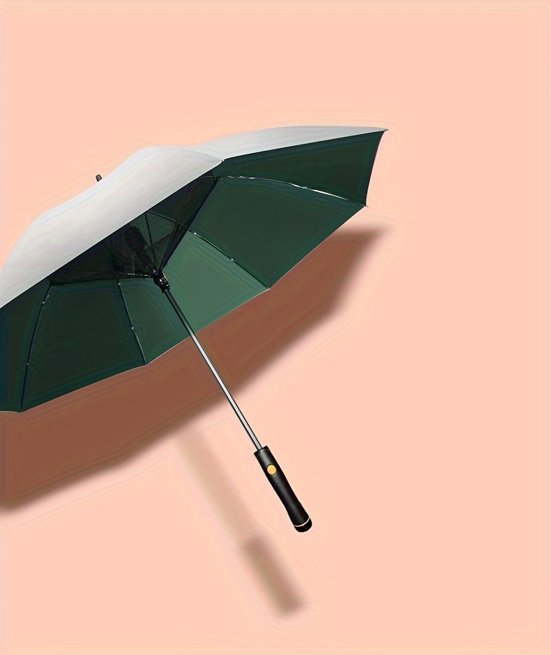 Fashion Stick Umbrella with Cooling Fan - UPF 50+ Sun Protection, Manual Open, 8-Rib Structure, 210T Pongee Fabric, Aluminum Alloy Handle & Ribs, UV-Armour Titanium Silver Coating for UVA/UVB Block