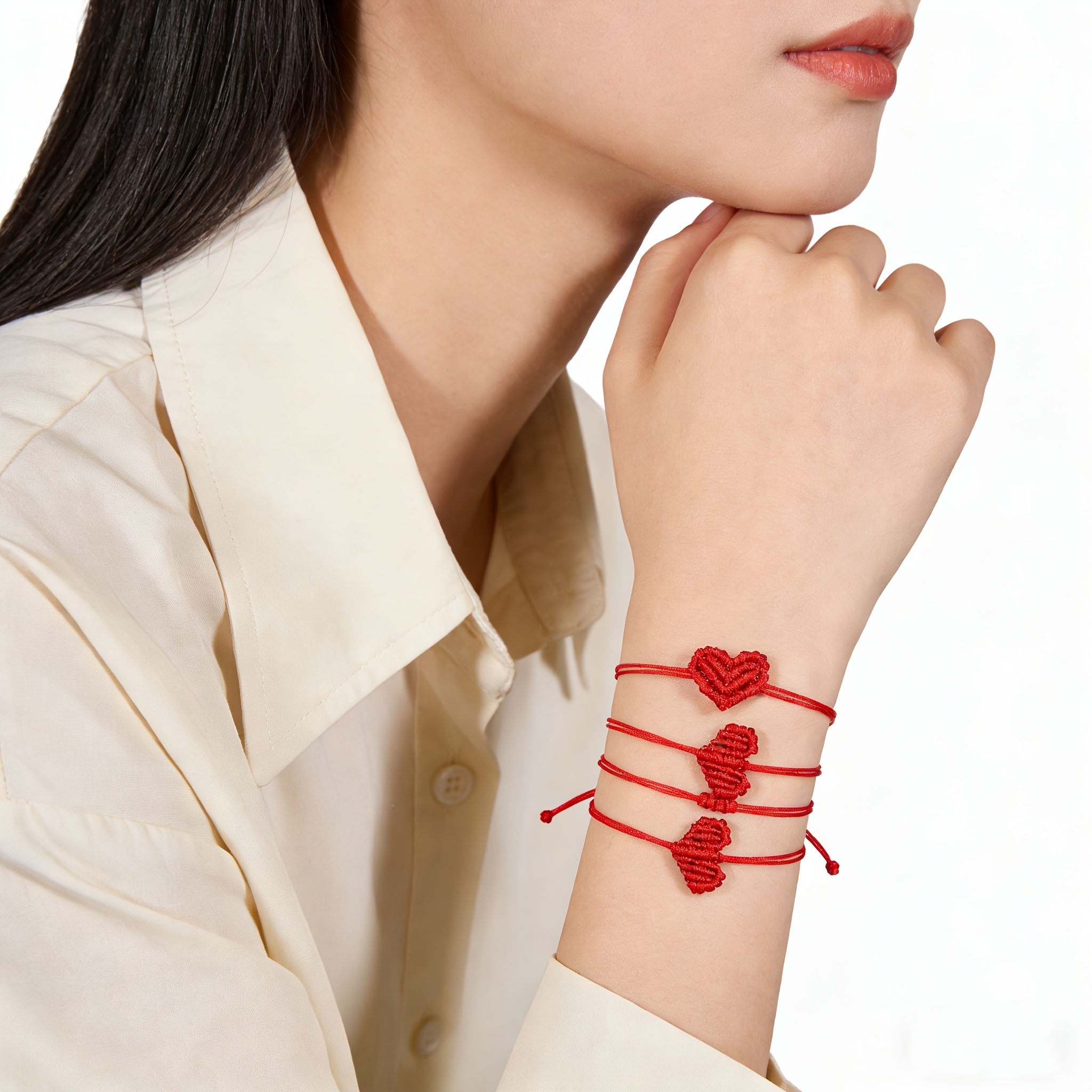 Set of 4 Handmade Heart-Shaped Bracelets, Unisex Gift