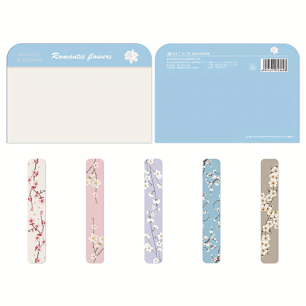 Image of Set Of 5 Floral Magnetic Bookmarks, Elegant Labels For High-quality Reading Markers, Book Clips, Stationery Cards, Page Markers, And Fridge Decorations In Unique Shapes