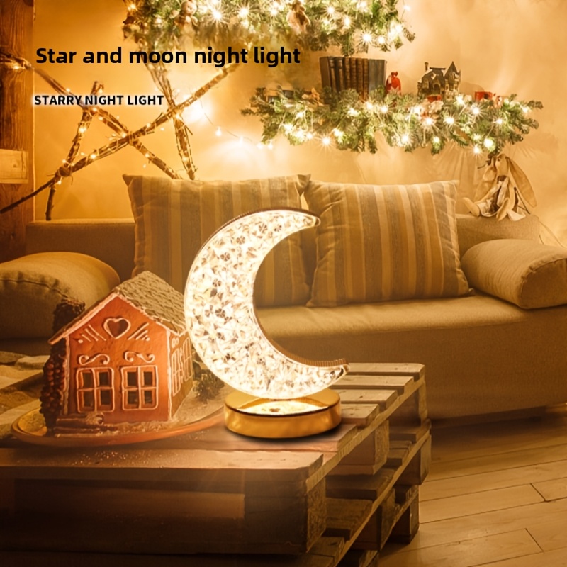 TEMU 1pc Rechargeable Crystal Table Lamp, Moon Light, Dimable Star Bedroom Touch Lamp, 3 Colors (short Press To Change Colors, Long Press To Change