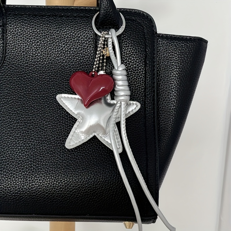 Silvery Bag Pendant, Heart, Silvery Braided Rope, Easy Keychain, Bag Pendant