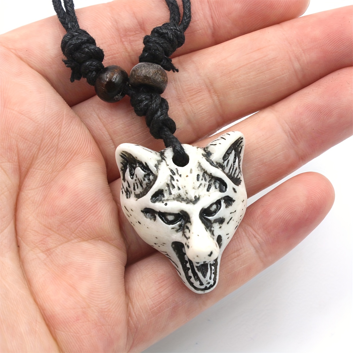 12pc Carved Wolf Head Totem Resin Necklace Set