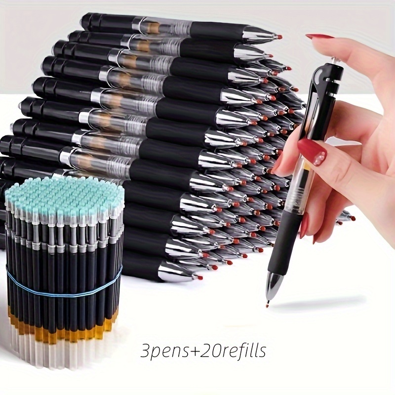 

3pcs Pens+20pcs Refills Retractable Ballpoint Pen Large Capacity 0.5mm Ballpoint Pen Black/red/blue Replaceable Refill Stationery School Office Supplies(3 Pens+20 Refills)