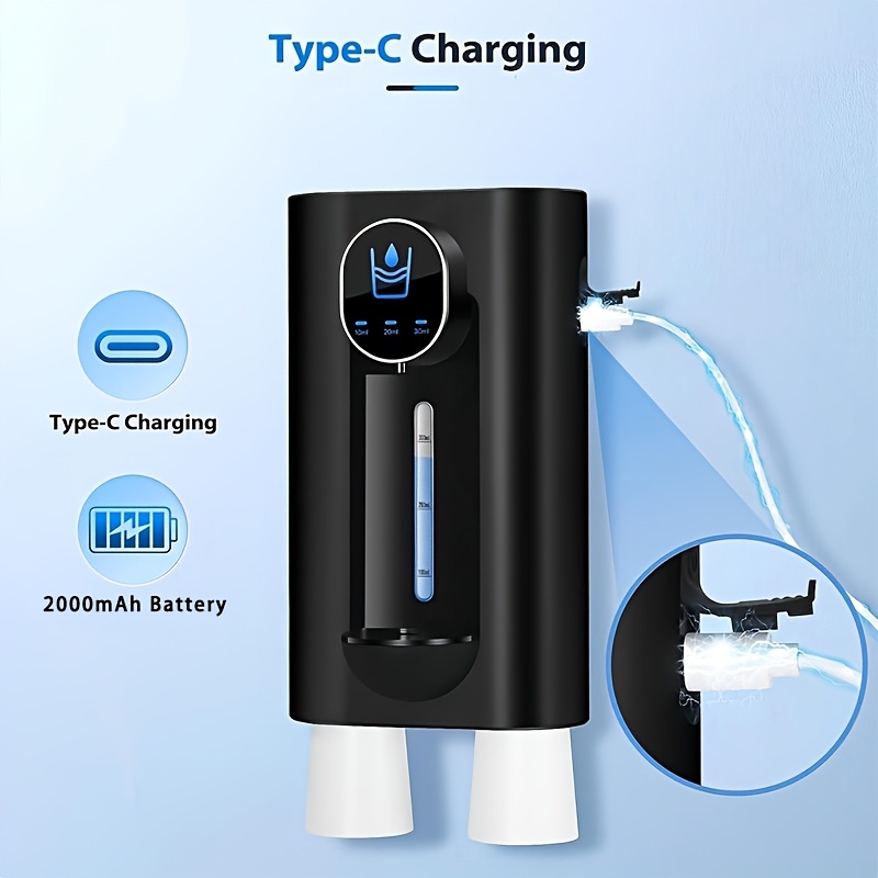 Automatic Sensing Mouthwash Dispenser, Smart Electric Mouthwash Dispenser, Wall-mounted without Drilling, USB Rechargeable, with Display, Personal Care, Oral Cleaning Liquid Automatic Dispenser, Remaining Water Tank Capacity Visible, 3-speed Output Adjustable, Large Capacity, with 2 Mouthwash Cups, Bathroom Supplies