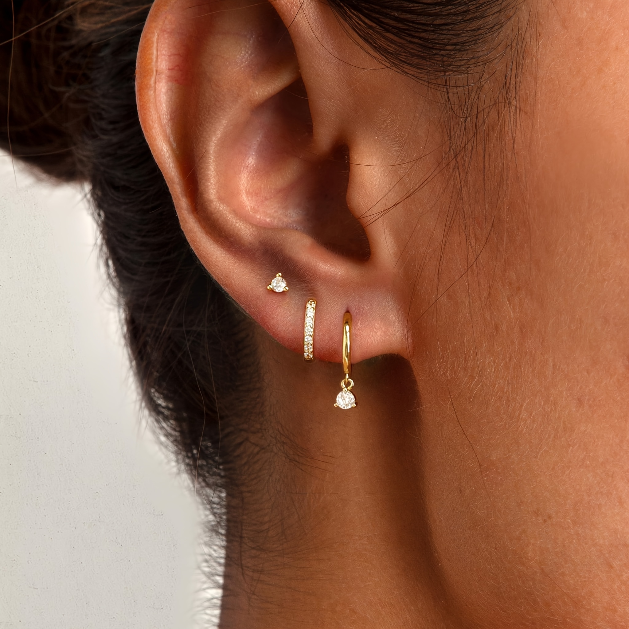 3pcss Women's Easy Zirconia Stud Earrings Niche Set Ear Jewelry 3pcs Set Ear Clips Studs