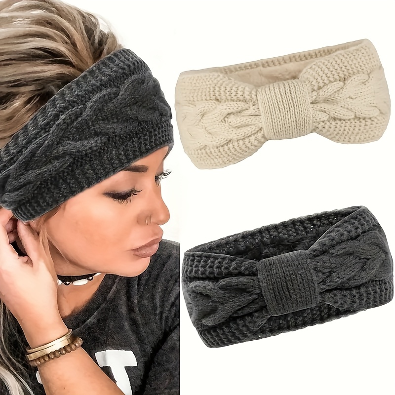 Damen Stirnband Winter - Vintage Gestrickt Mit Strass, Turban-Ohrwärmer In Beige (Acryl, Für Alltag & Style)