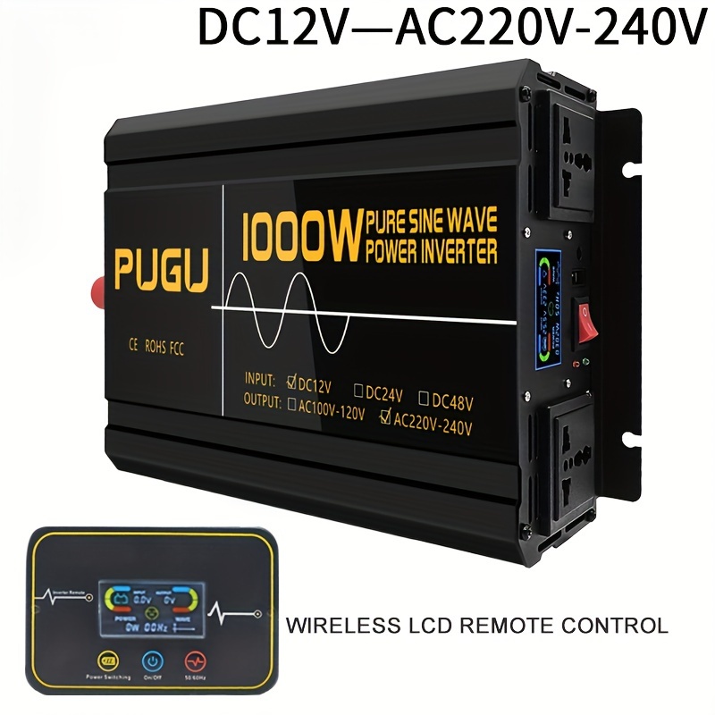 LCD Spannungswandler 1000W/2000W DC12V - AC230V Reiner Sinus Wechselrichter  2USB 