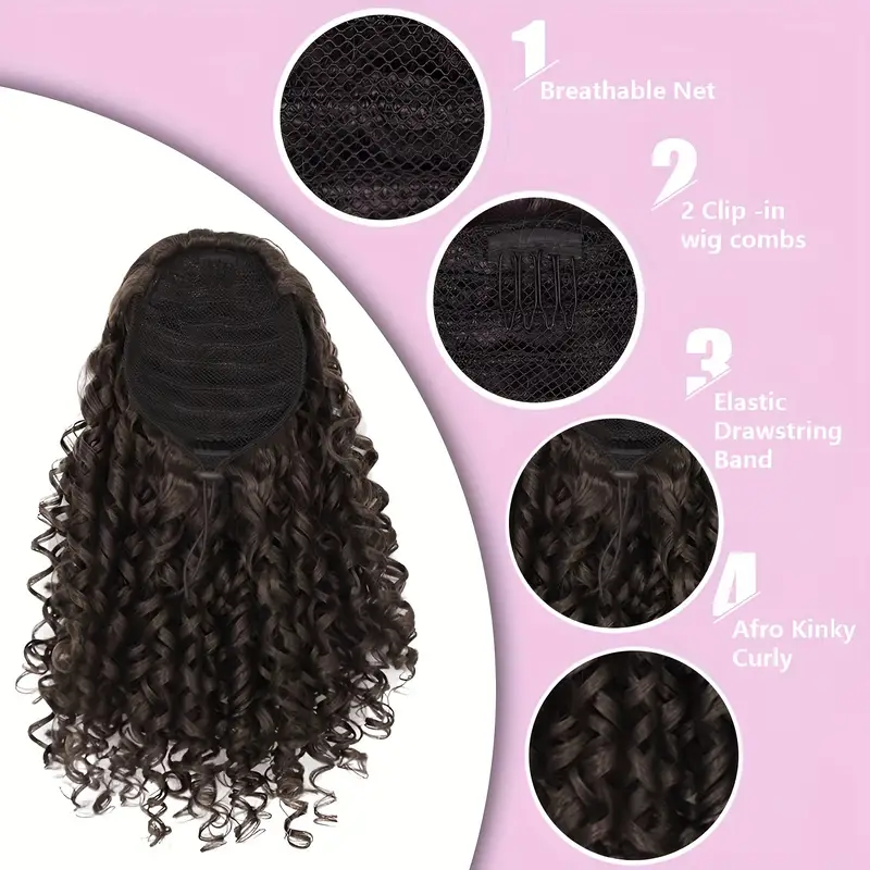 womens high temperature fiber curly wave ponytail hair extensions 16 inch drawstring and clip fluffy texture fashionable synthetic hairpiece details 4