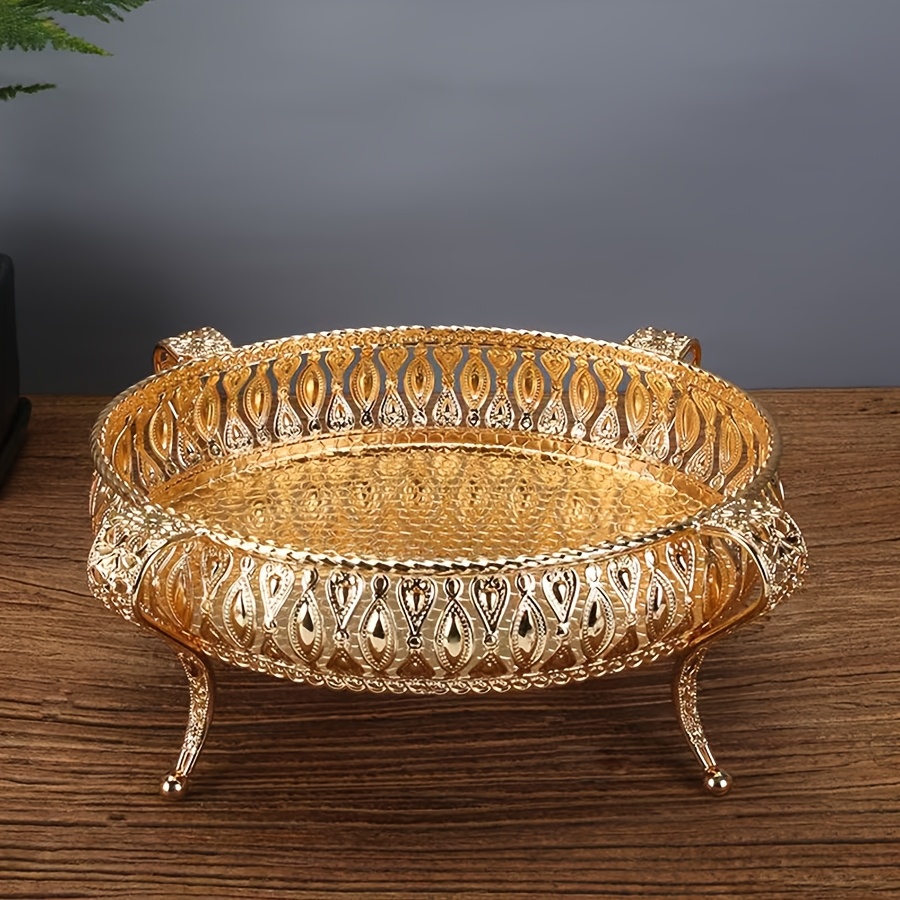 1pc Metal Dessert Tray Decorative Rectangular Fruit Plate Suitable For Living Room Home - Snack Storage Desktop Decoration Multi-functional Dining Tray