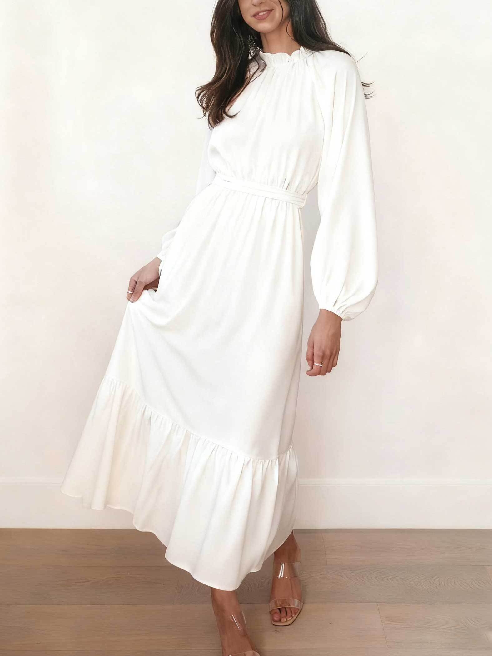 chinese dress ladies Lotus Embellished Maxi Dress in White – Lace & Beads main image 0