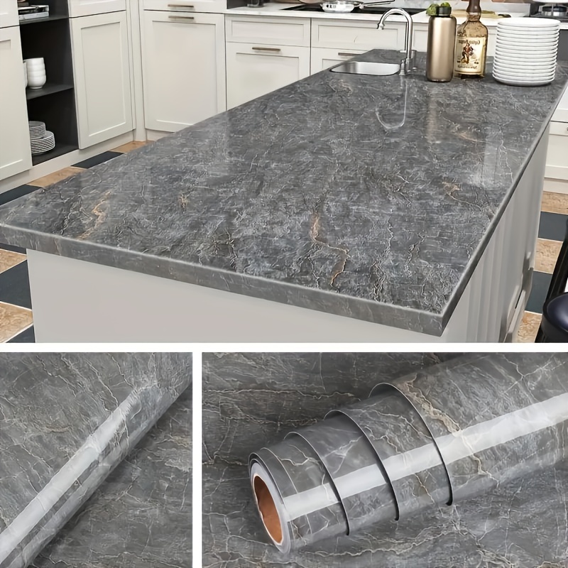 

1 Roll Gray Marble Wallpaper, Self-adhesive Vinyl, Wall Decal, Waterproof Oil & High Temp Resistant, For Bathroom, Kitchen, Room Walls, Countertops & Furniture, Texture Style