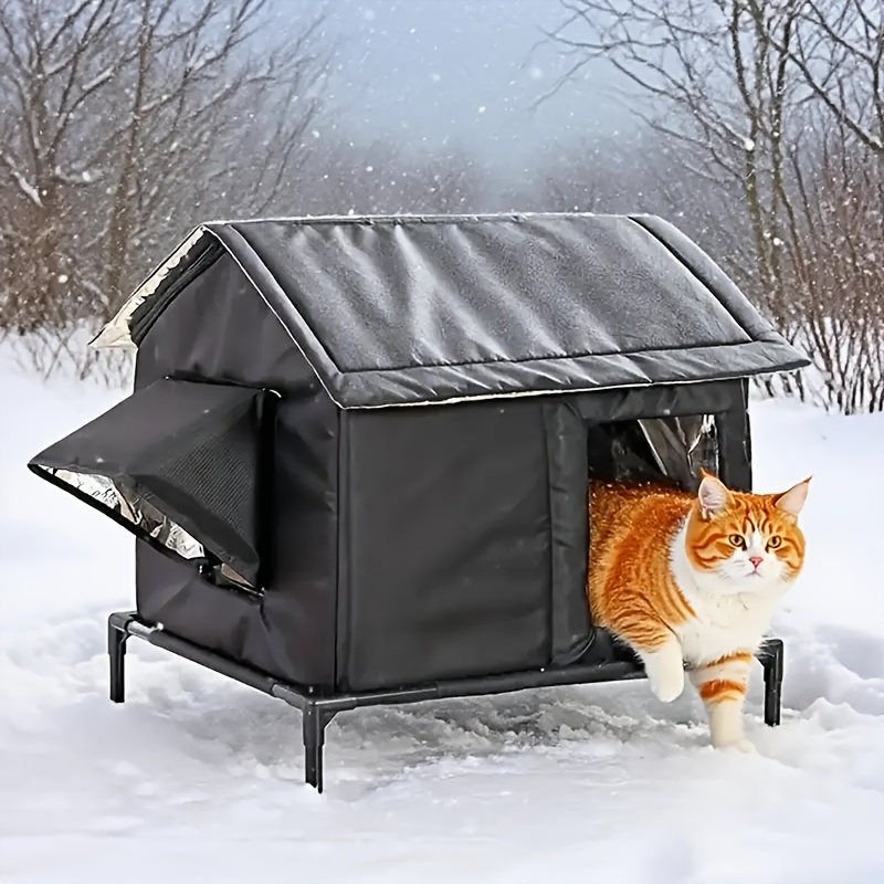 TEMU 1pc Outdoor Cat House - Elevated Base For , Durable Shelter, House Suitable For Stray Cats And Small Dogs, Pet Bed, , Easy Assembly, Ideal Gift