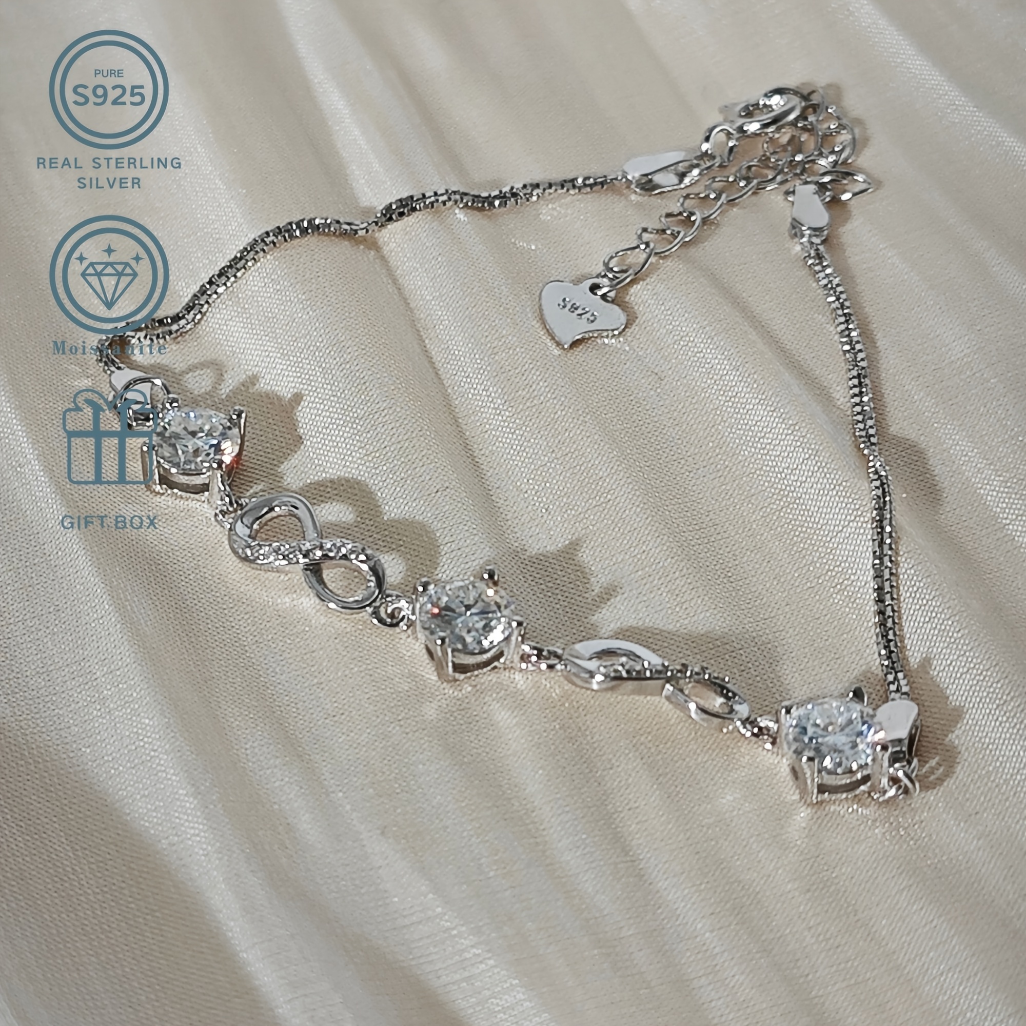 S925 Silver 0.5 Carat 3pc Moissanite Cross Bracelet