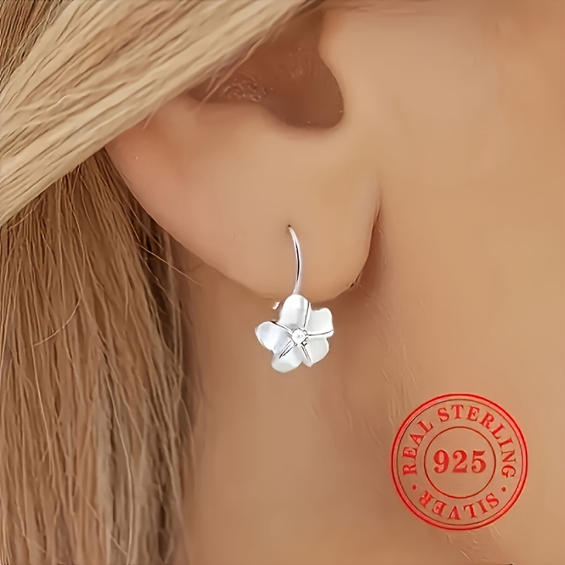 Women's S925 Silver Tassel Earrings with Synthetic Flower Inlay