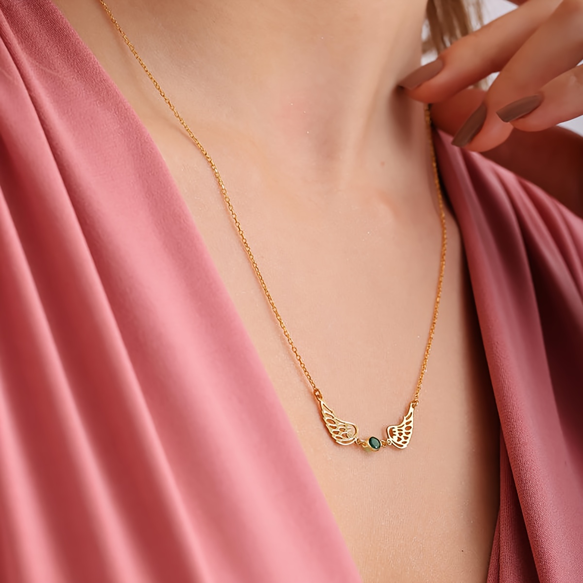 Personalized Angel Wings Birthstone Necklace, 304L Stainless Steel