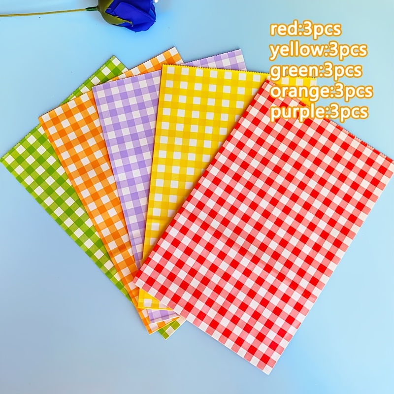 15pcs Of Ins Wind Macaron Colored Checkered Thick Candy Bag, Paper Bag, Christmas Gift Packaging Bag: retailer-supplied image