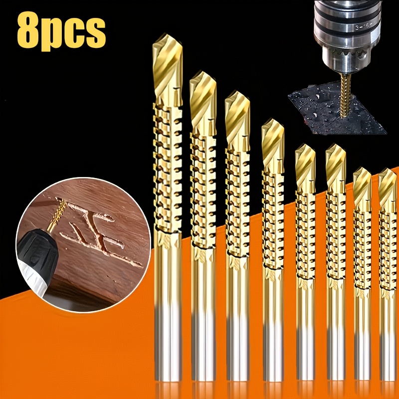 8pcs -coated Steel Sawtooth Drill Bit - Multi-functional 3-in-1 Tool For Drilling, Cutting And Slot Milling, Designed For Use On Metal