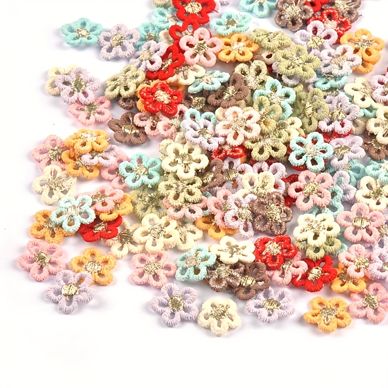 Image of 50pcs 1.4cm Multicolor Mini Flowers Lace Fabric Stickers Without Backing Glue Diy Craft Making Materials Suitable For Bags, Clothing, Hair Clips And Accessories