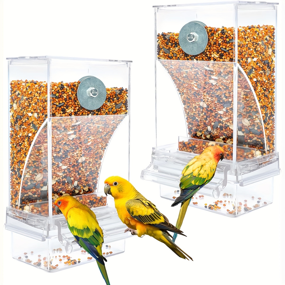 

1pc Clear Acrylic No Mess Bird Feeder, Anti Spill, Automatic Seed Food Dispenser For Cage, Pet Parrot Budgie Canary Cockatiel Finch Accessory