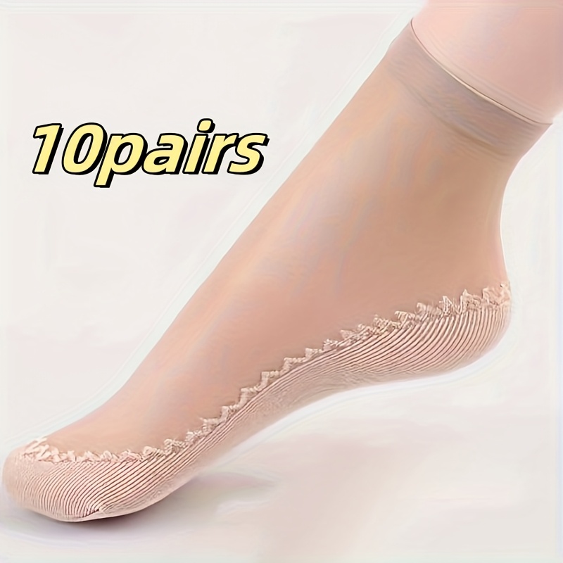 E-shop 10 Paar elastische, dünne Strumpfhosen, kurze Samt-Socken, transparente, ultradünne Mesh-Anti-Rutsch-Patchwork-Socken für Damen