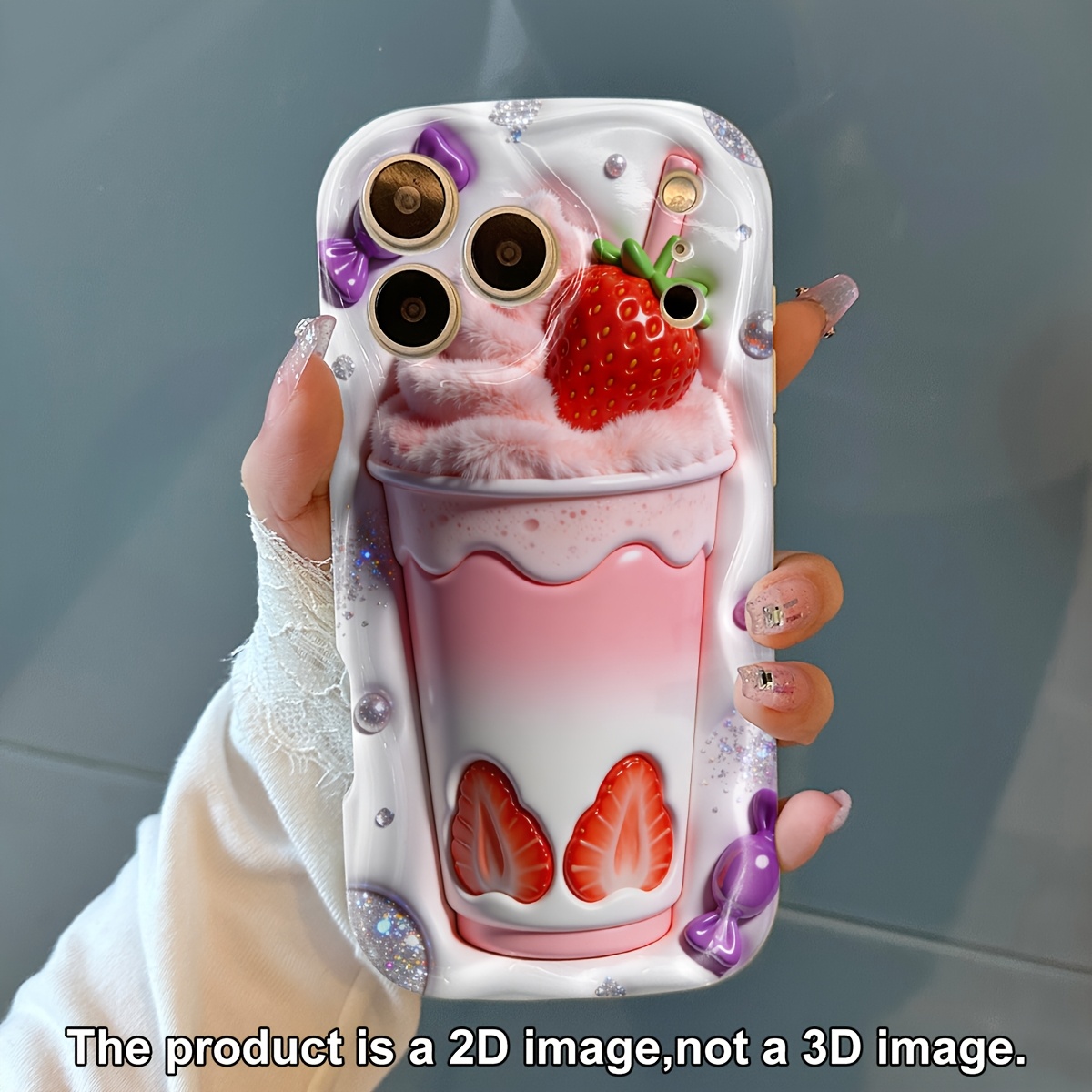 TEMU Phone Case: 2d Plane Protection, Drop-proof And Scratch-resistant Phone Cases, Pink Strawberry Milkshake With Whipped Cream And Candy Suitable