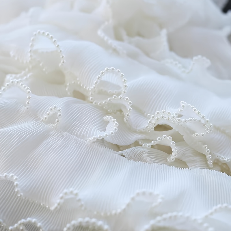 Image of One-yard Black And White Elastic Pleated Pearl Lace Clothing Bag Packaging Decoration Additions
