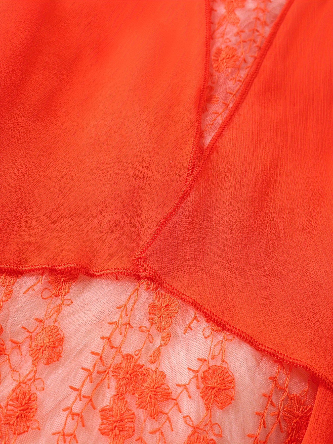 Elegant Plus-Size Coral Chiffon Kimono Cardigan with Lace Detailing - Sheer Half-Sleeve Beach Cover-Up, Machine Washable