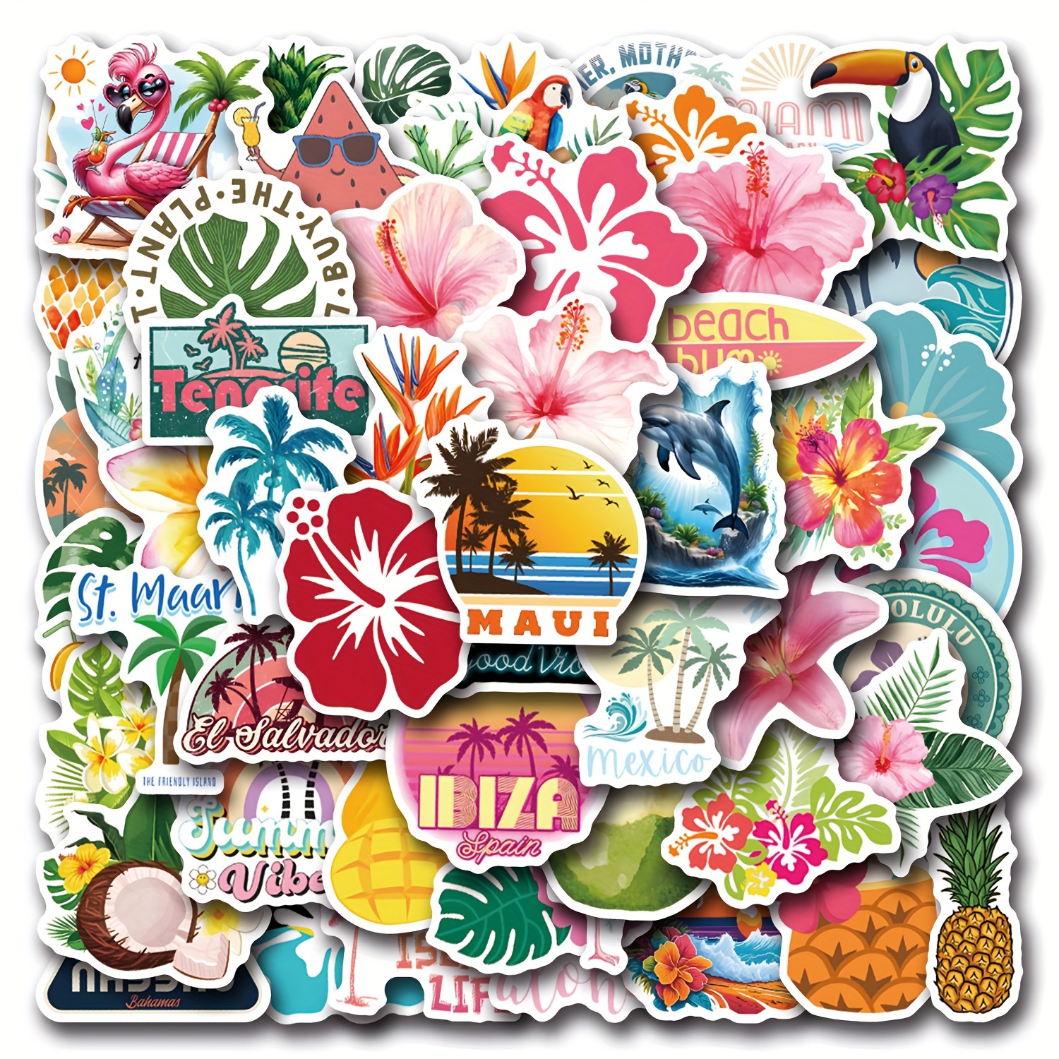 55pcs vibrant   scene stickers, reusable vinyl decals for decorating stationery, water bottles, luggage, phones, laptops, fridges, skateboards - featuring  , palm trees & beach  , beach theme decor,   winter, new year - toys & games - Temu Albania