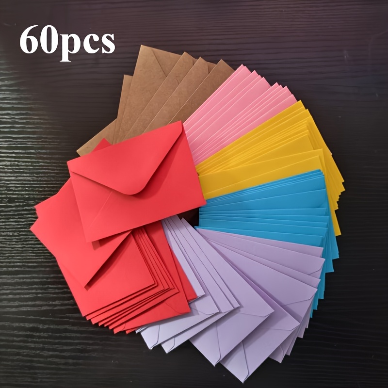 E-shop 60 Stück Selbstklebende Mini-Umschläge in Gemischten Farben - Pastell- & Leuchtend, Hochwertige Papier- für Geschenkkarten, Visitenkarten,