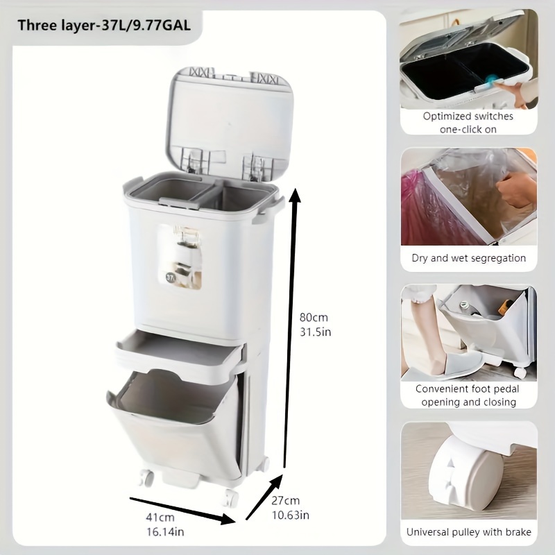 TEMU 1pc Large-capacity Sorting Trash Can, Trash Can, Table Tall Trash Can, Kitchen Household Trash Can With Lid, Integrated Anti-odor Dry And Wet