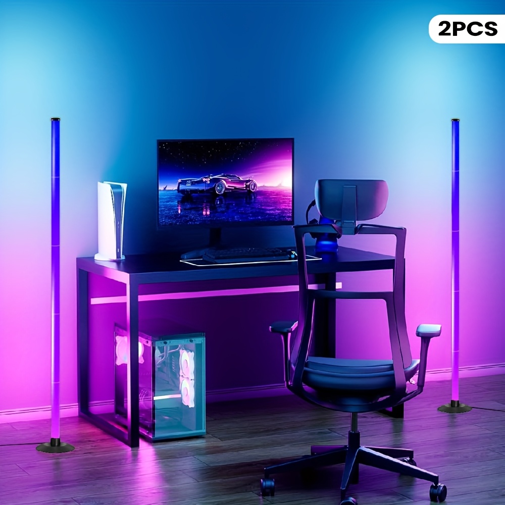 Image of 2pcs Smart Rgb Led Corner Floor Lamp, Led Bright Vertical Light, Suitable For Living Room App And Remote Control, Modern Floor Lamp With Music Synchronization And Colors Bedroom Ambient Lighting