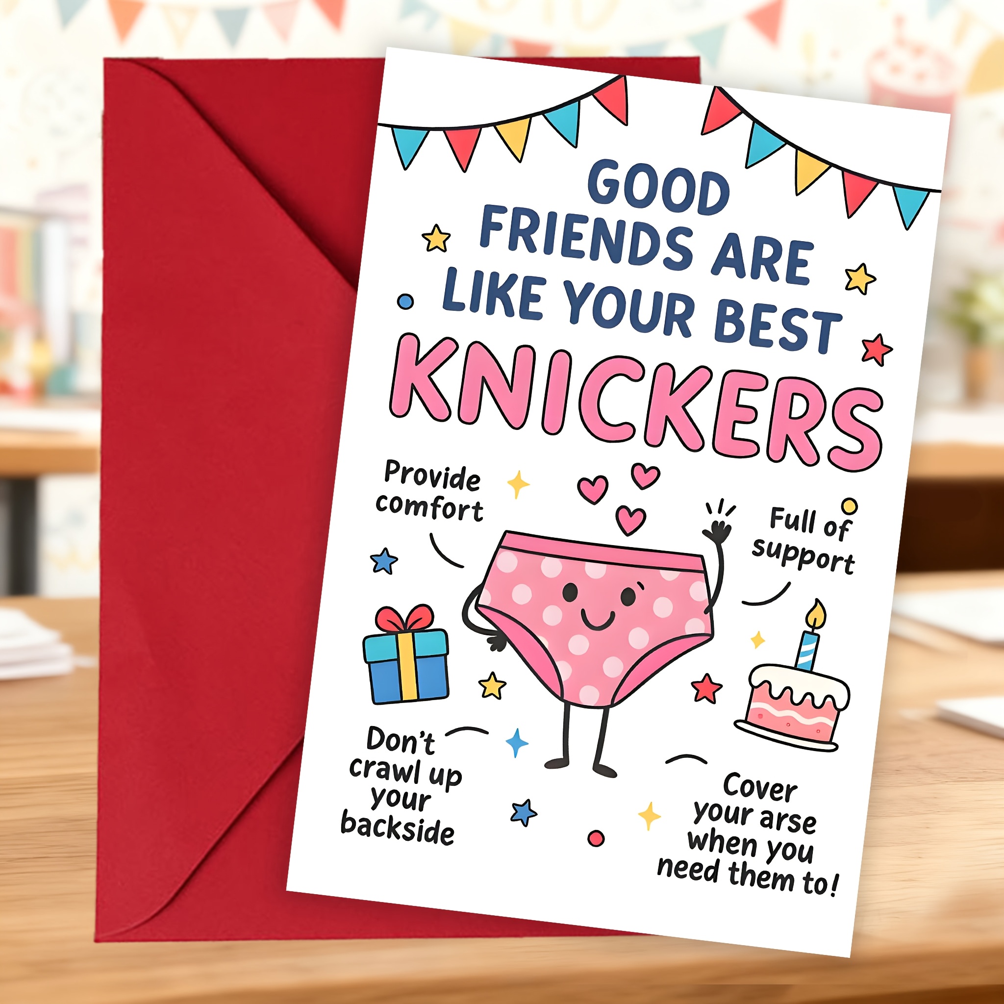 TEMU 1 carte "Meilleur Ami Confort" ! " comme les sous-vêtements" Cadeau BFF amusant - Carte d'anniversaire et de remerciement avec dessin animé