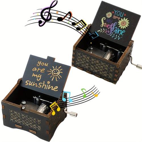 2 vintage wooden music box with floral carvings hand crank no electricity needed ideal for valentines day birthday anniversary gifts musical novelty vintage wooden box intricate carvings music boxes