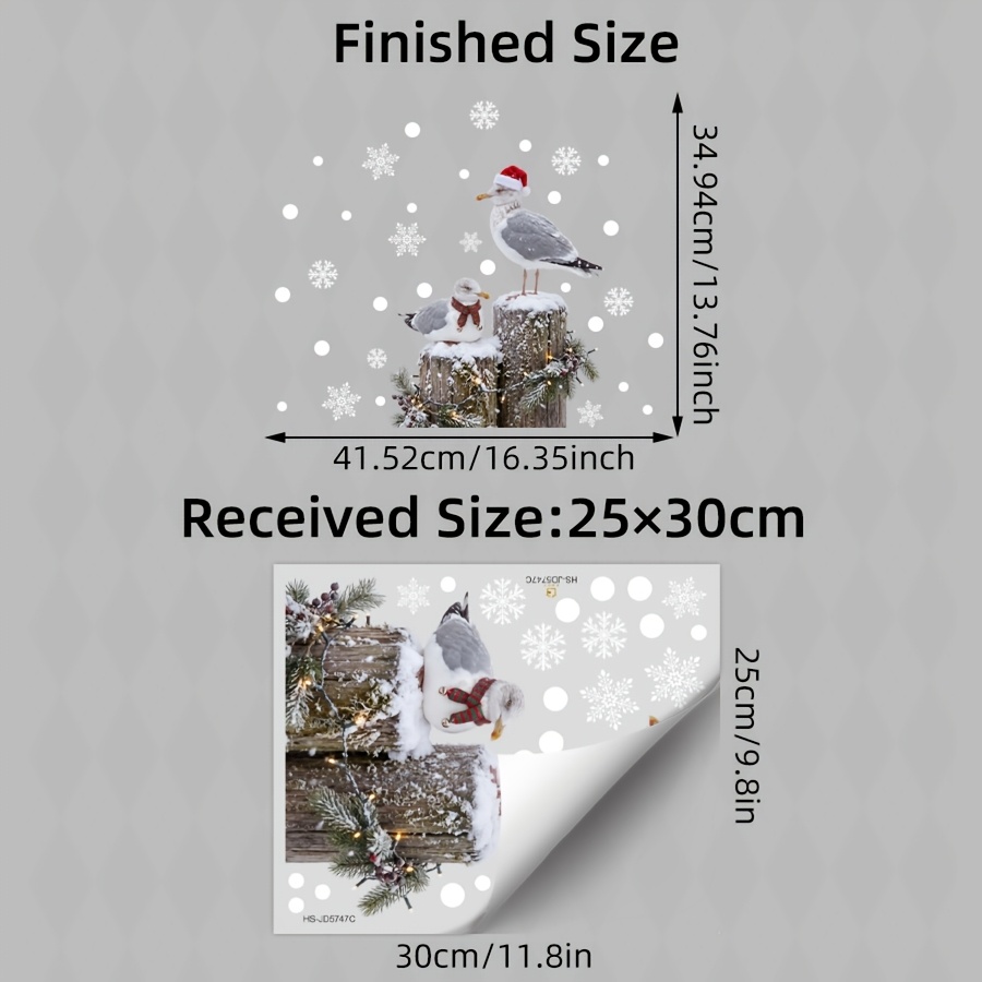 TEMU 1pc Static Christmas Seagull Window Stickers, Santa Hat Striped Scarf With Snowflake Electrostatic Decals, Multipurpose Decor For Household