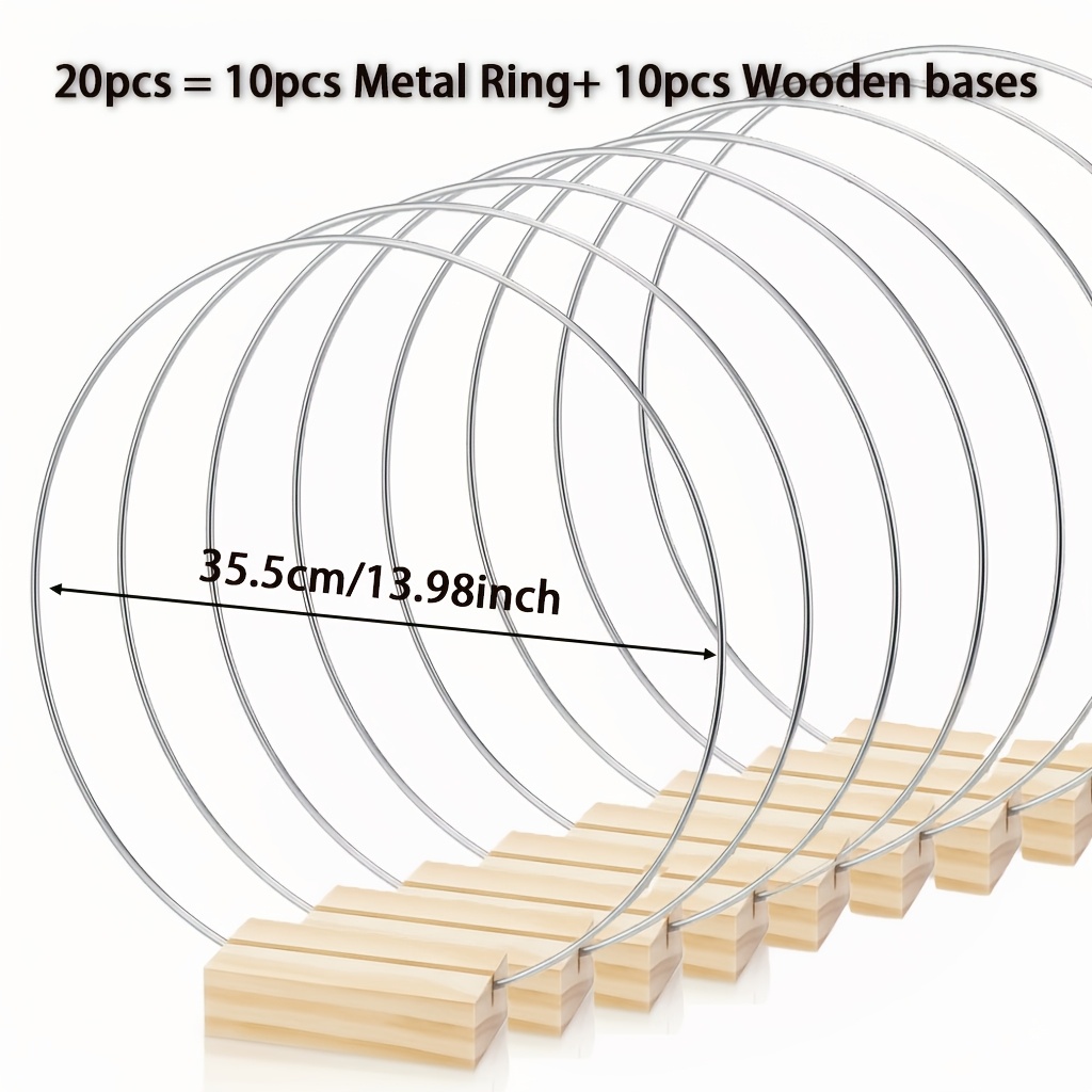TEMU 20pcs Floral Wreath Centerpiece Set 20-30cm Silvery With Wooden Base | Reusable Floral Hoops For Wedding Table Decor, Wall Hanging Garlands