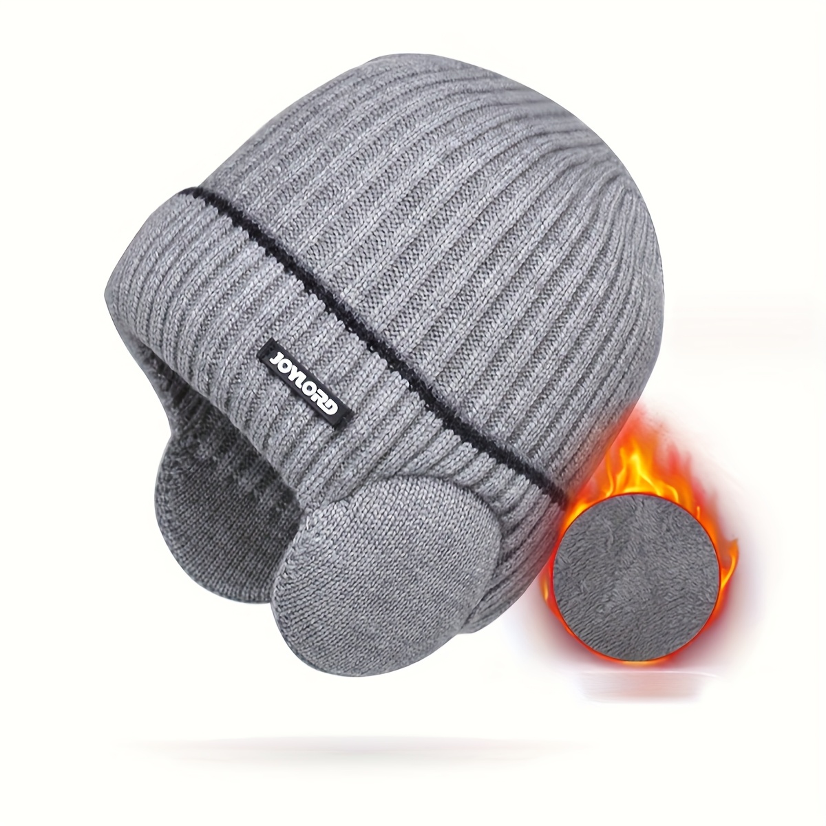TEMU Men Women Black Label Outdoor Cycling Fleece Thick Knit Hat Yarn Hat Ear Protection Bag Warm Hat Christmas Gift