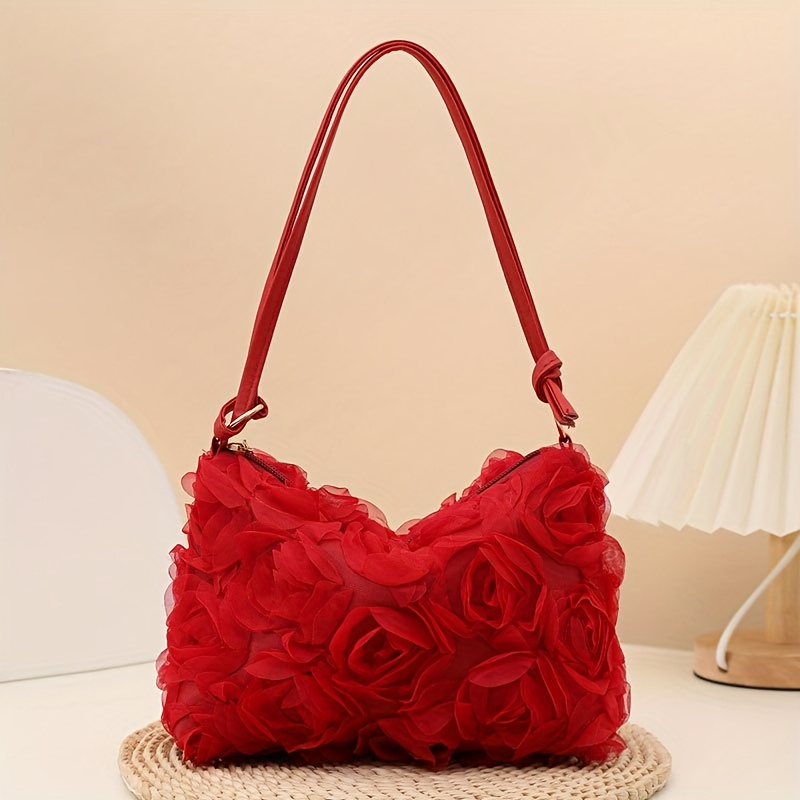 E-shop Elegante Rosen Damen Abendtasche, Formelle Damen Party Clutch, Süße Anmutige Schultertasche, Uni-Farbe Würfel, Hochzeitstasche