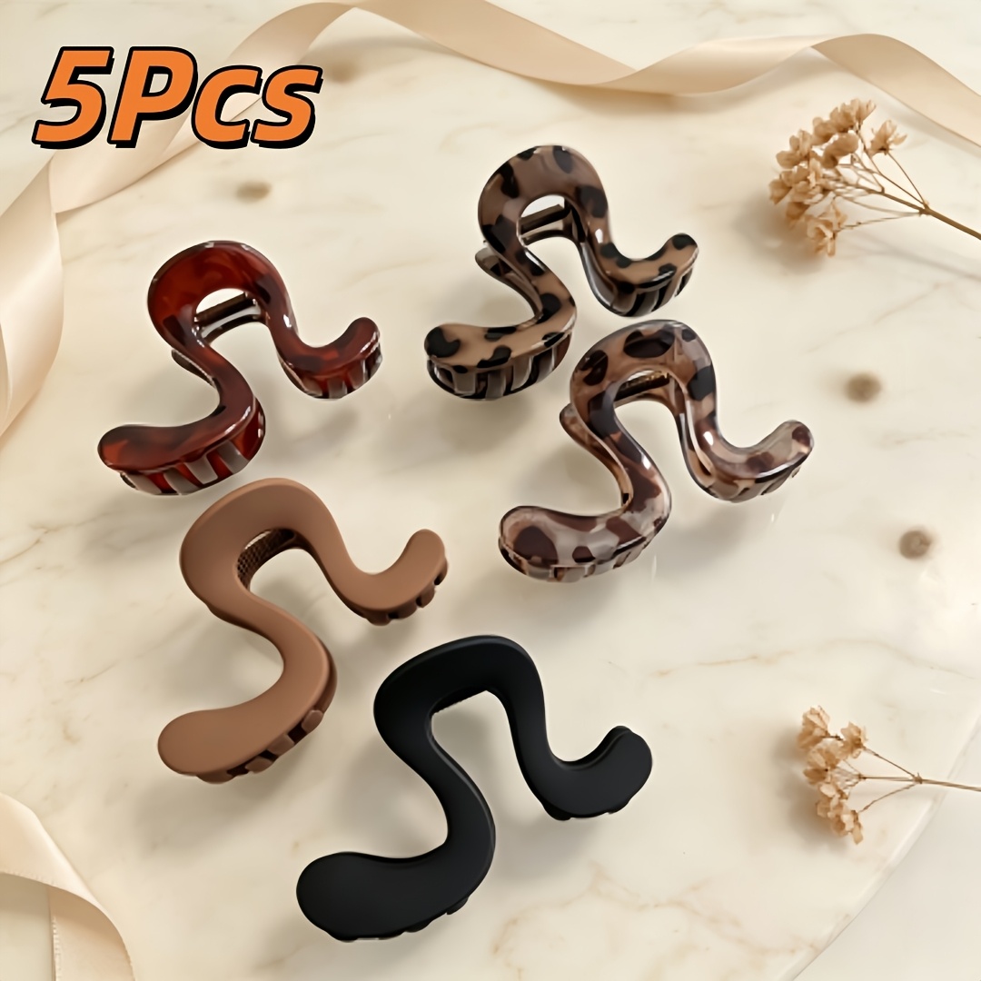 TEMU 5pcs High Ponytail Classic Amber Leopard U-shaped Hair Claw Clips, Vintage -shaped Hair Clips, Medium Translucent Milk Tea Color, Non-slip And