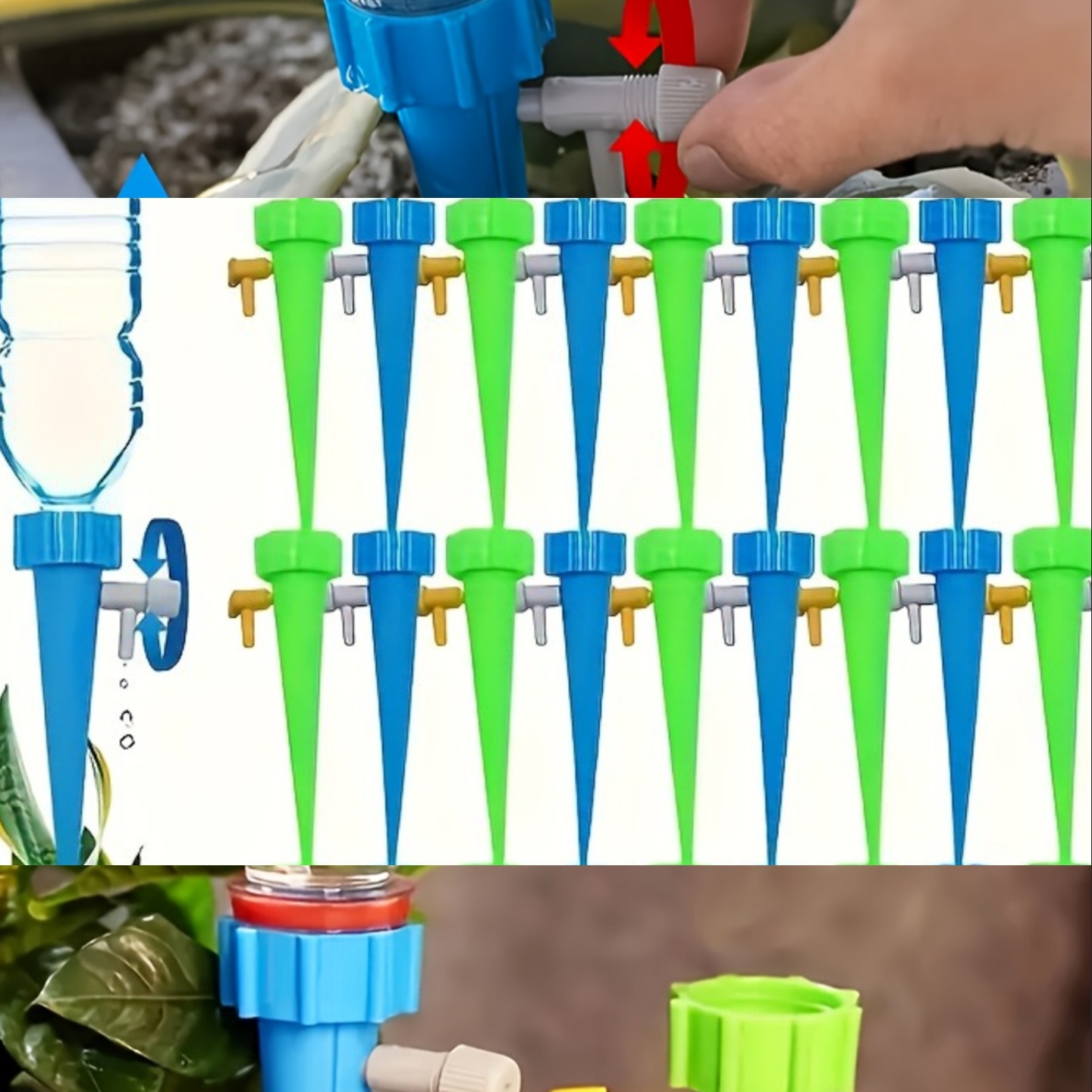 TEMU 36pcs (9pcs Blue 9pcs Green And 18 Sets Additions) Automatic Sprinkling Adjustable Plant Watering Nozzles With Slow- Valve Switch, Outdoor And
