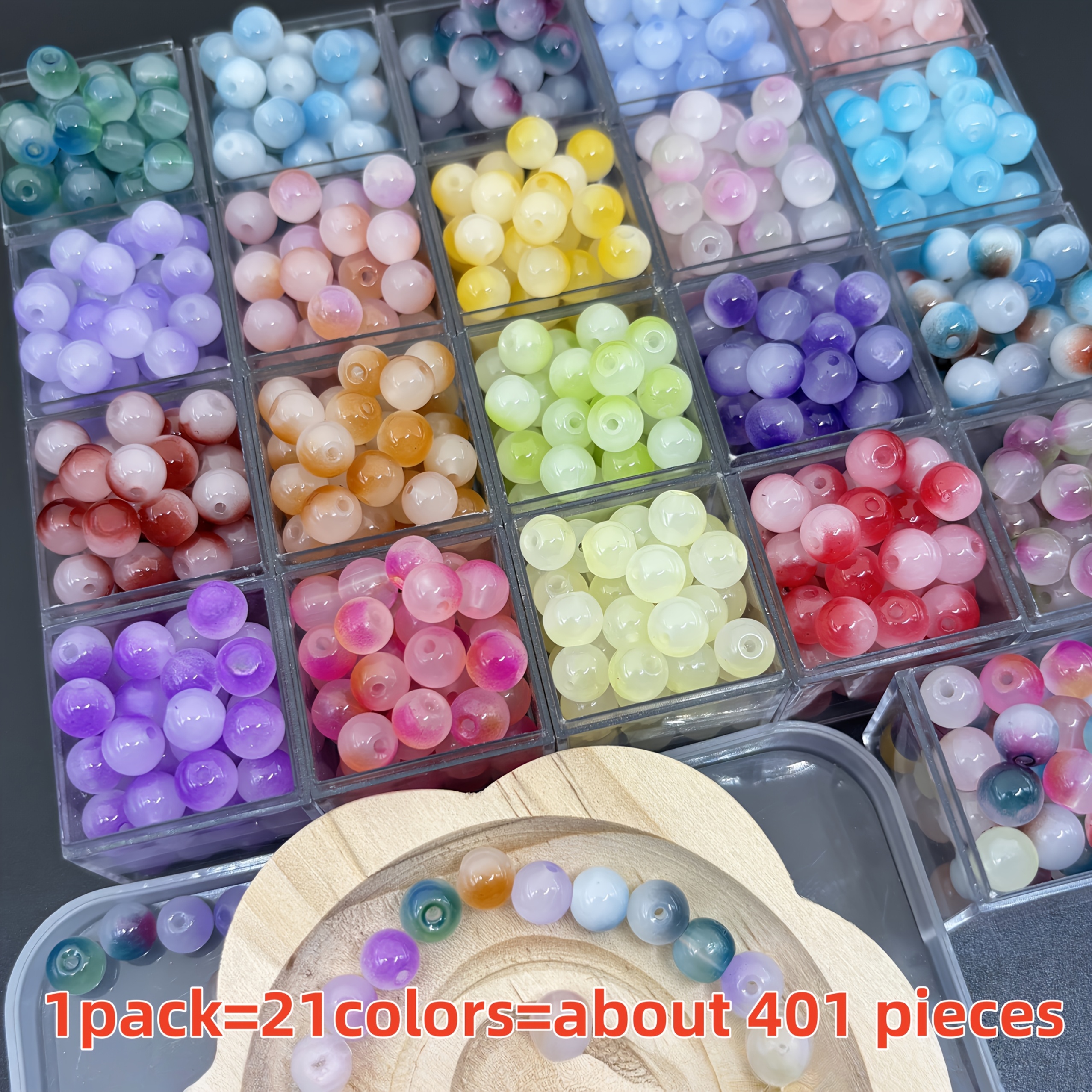 TEMU 401pcs 6mm Gradient Exquisite Round Beads, Random Color Straight-hole Round Beads, Suitable For Jewelry Making, Bracelet And Necklace Craft