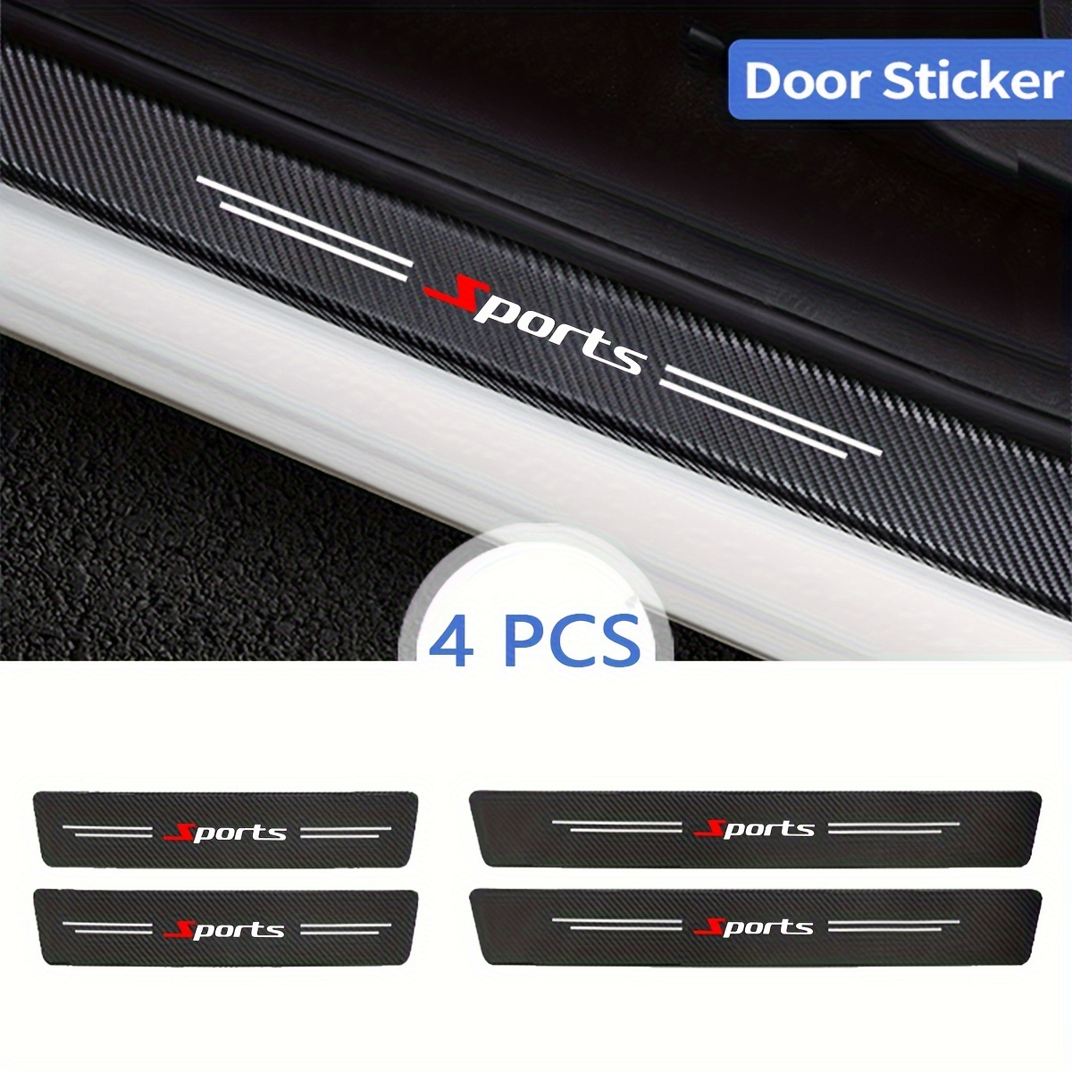 TEMU Premium Carbon Fiber Look Car Door & Rear Bumper Protector - Durable Pvc Vinyl Stickers, Auto Accessories